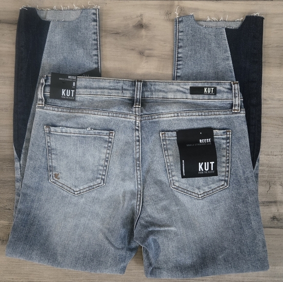 NWT - KUT From The Kloth Reese Straight Crop Destructed 2 Toned Jeans Size 8 - Picture 3 of 11